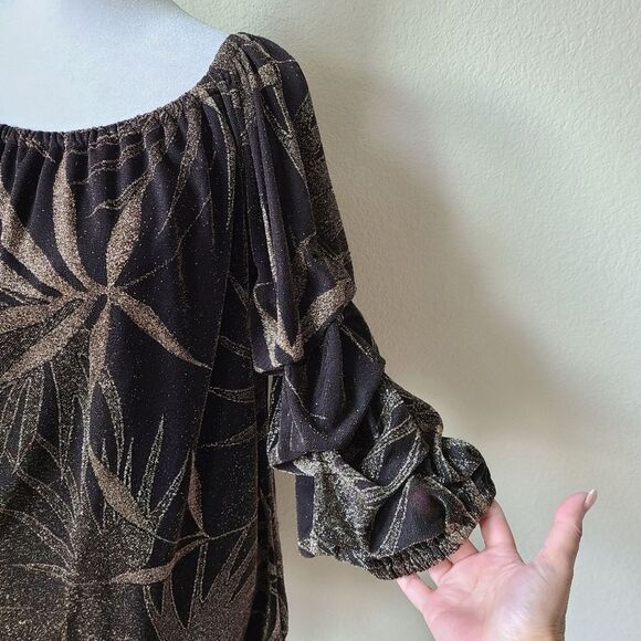 MSK Lined Blouse‎ Medium Glitter Print Floral Off The Shoulder Puffed Sleeves - Picture 3 of 12